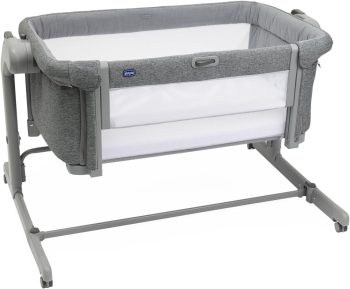 Chicco Next2Me Magic Evo, Babybedje Zijbed, met schommelmodus, draaibare rug, 11 hoogteniveaus, verstelbare hoogte, 4 wielen, matras en reistas inbegrepen, donkergrijs