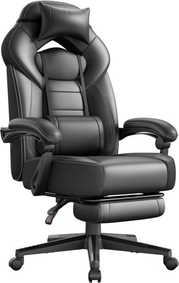 SONGMICS Gaming Chair, Bureaustoel met Voetsteun, Lendensteun, Zwart