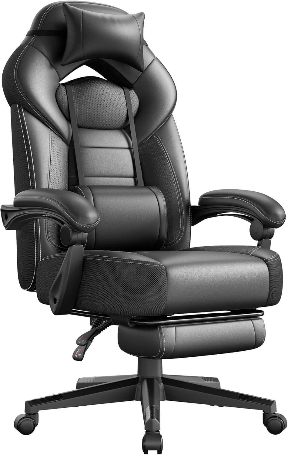 SONGMICS Gaming Chair, Bureaustoel met Voetsteun, Lendensteun, Zwart