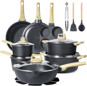 GIPP 22-Delige Kookset Met Deksels,Antiaanbakpannen, Inductiekookplaat, Geschikt Voor Alle Fornuizen, Koekenpannen, Steelpannen En Braadpannen. Gezond, Duurzaam En Gemakkelijk Schoon Te Maken