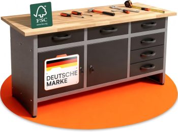 Ondis24 Werkbank Karsten werktafel, paktafel, 6 laden, werkplaatsinrichting 160 x 60 x 85 (H) cm beukenhouten werkblad, metaal tot 510 kg belastbaar