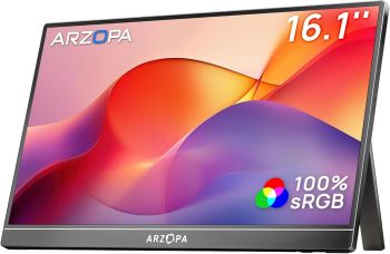 ARZOPA 16,1" Draagbare Monitor, 1920×1080 FHD IPS Portable Monitor Voor Laptop Met Enkele Standaard, Ondersteunt HDMI/Type-C/USB-C, Oogvriendelijk Gamingscherm Voor laptop/pc/Mac/PS3/4/5/Xbox