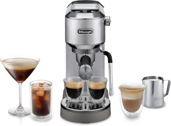 De'Longhi Dedica Duo EC890.M Handmatig koffiezetapparaat voor espresso, cappuccino en cold brew, barista, met stoommondstuk voor My LatteArt, touch-display, breedte 15 cm, afneembare tank 1,1 l