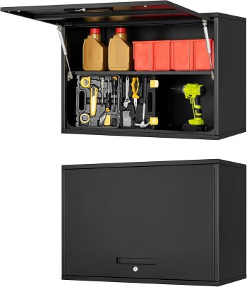 Sightlife Werkplaatskast, hangkast, gereedschap-wandkast, gereedschapskast, metaal, gatenwand, gereedschapswand, stalen kast, wandrek, afsluitbaar, 55 x 80 x 40 cm (h x b x d)