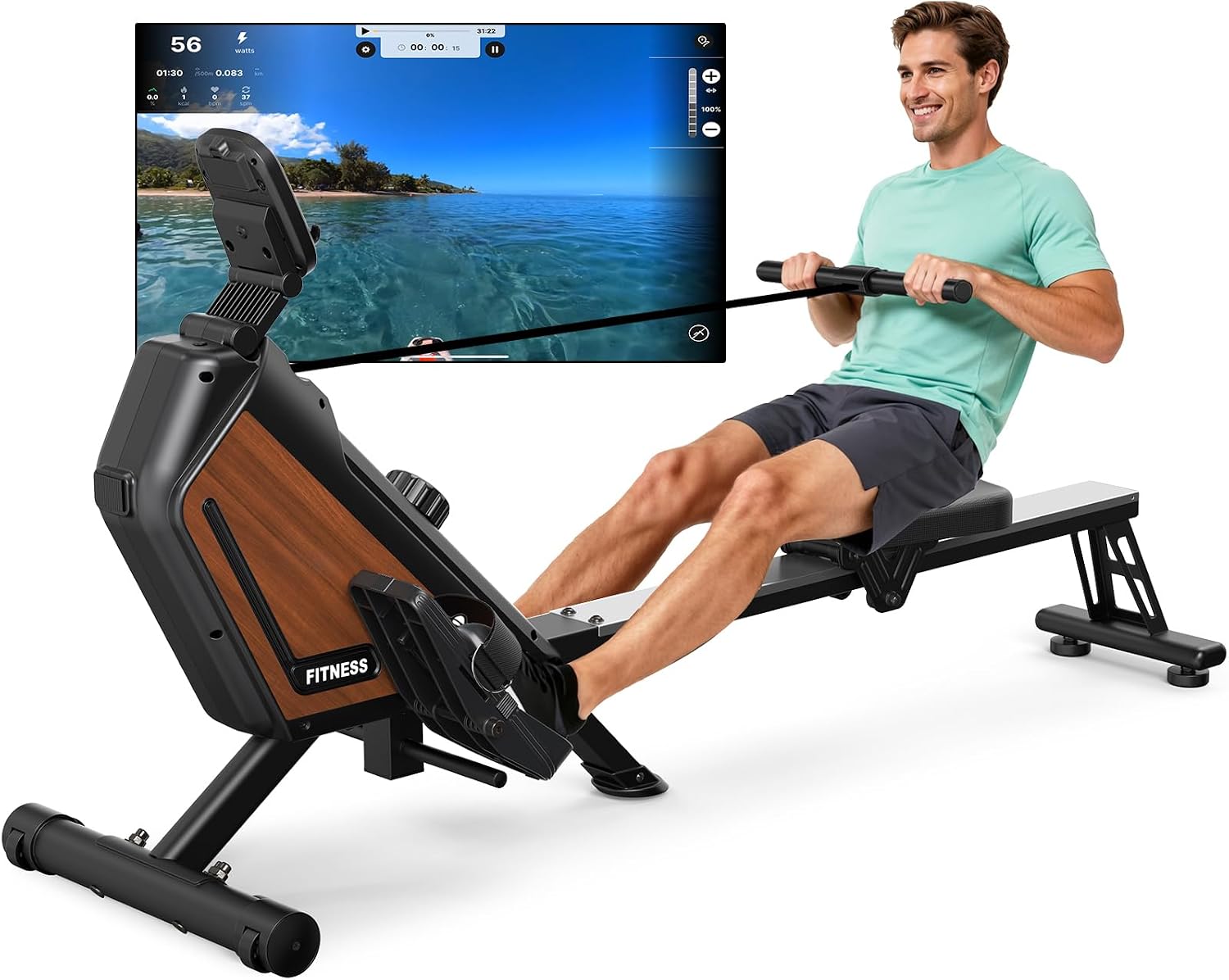 Roeitoestel voor thuis, magnetisch roeitoestel, 16 standen, stil thuisroeitoestel voor cardio-training, app-connectie, 160 kg belastbaarheid, verticaal op te bergen