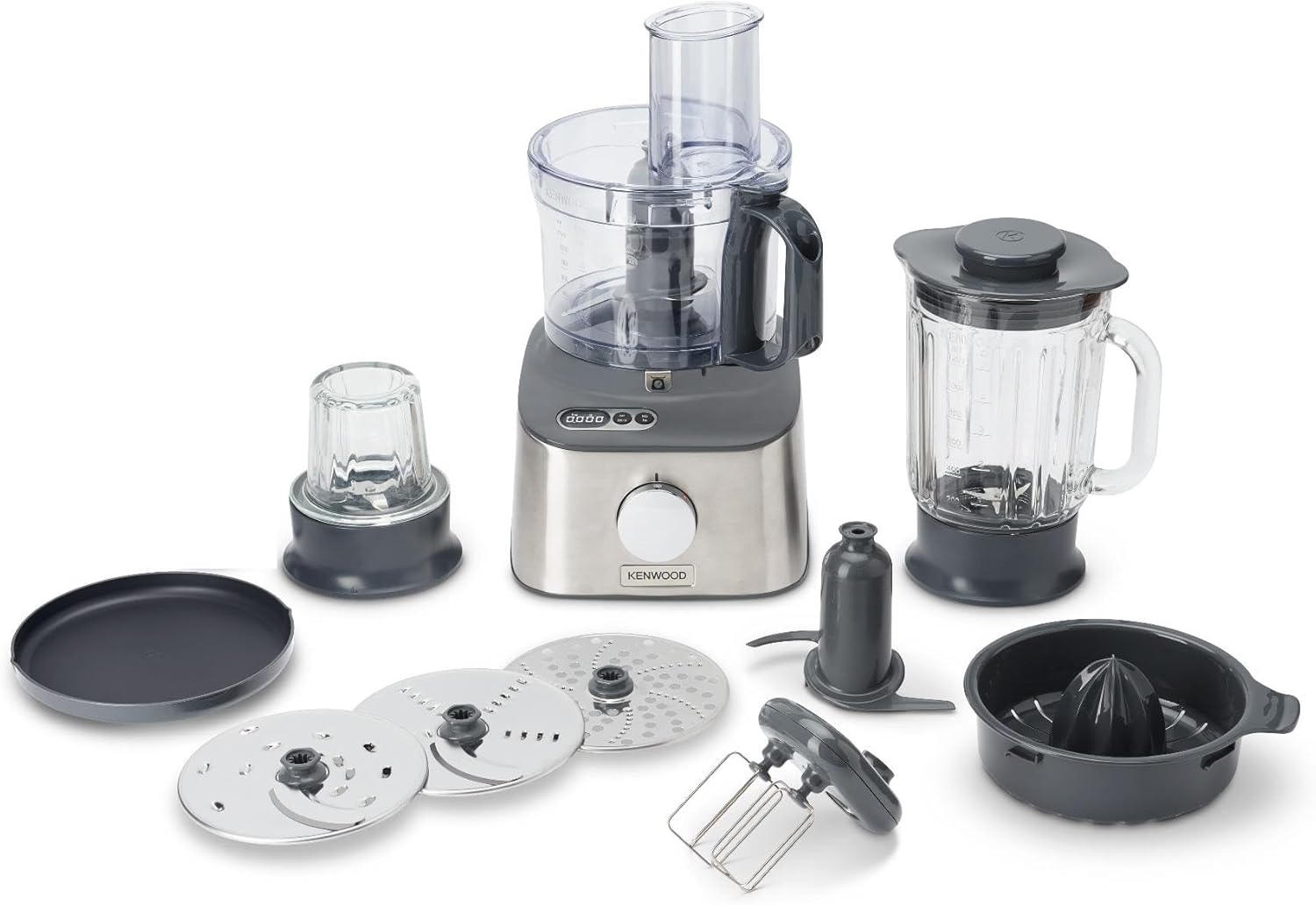 Kenwood Multipro Compact+ FDM313SS, 2,1 Liter, ingebouwde weegschaal, roestvrijstale accessoires, 3 snijschijven en 6 andere accessoires, 800 Watt, metalen behuizing, zilver
