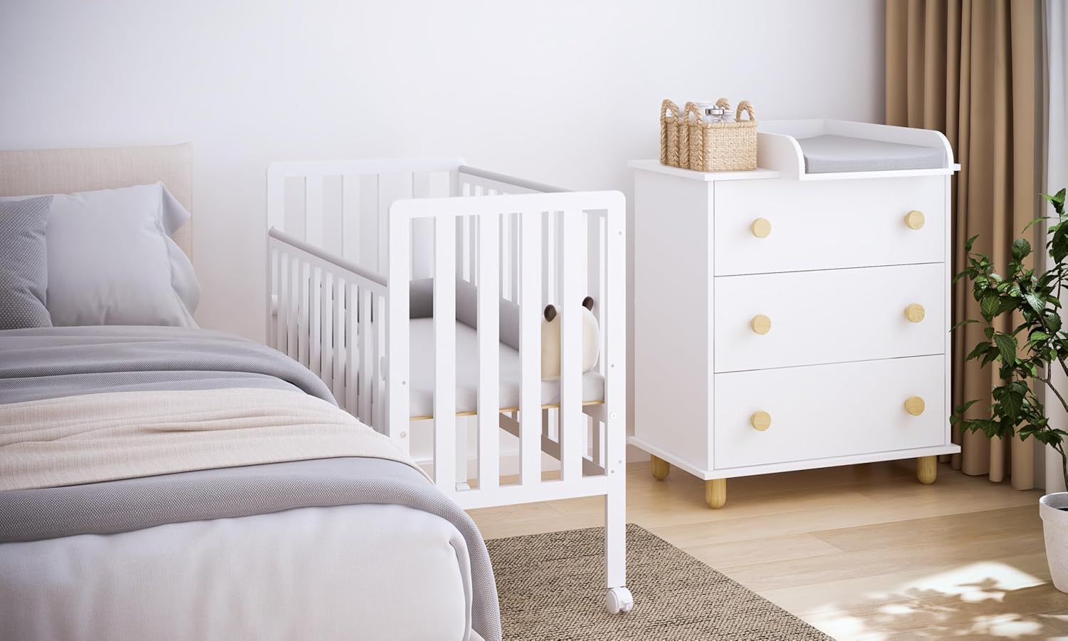zee BAMBI Co-sleeper Babybedje Wit 100x50 cm met Wielen Verstelbaar