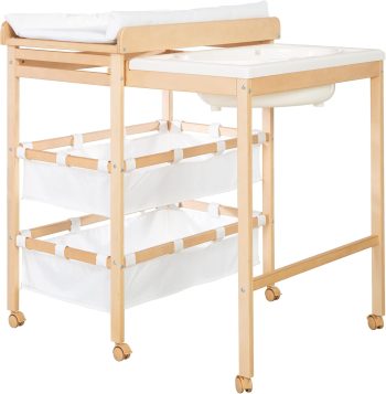 roba Bad-luiercombinatie 'Baby Pool', commode uittrekbaar met badkuip, hout naturel incl. aankleedkussen wit