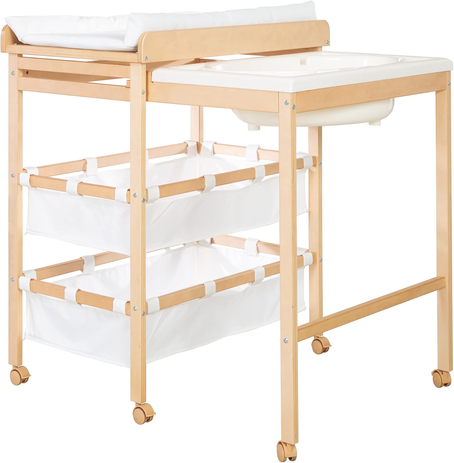 roba Bad-luiercombinatie 'Baby Pool', commode uittrekbaar met badkuip, hout naturel incl. aankleedkussen wit