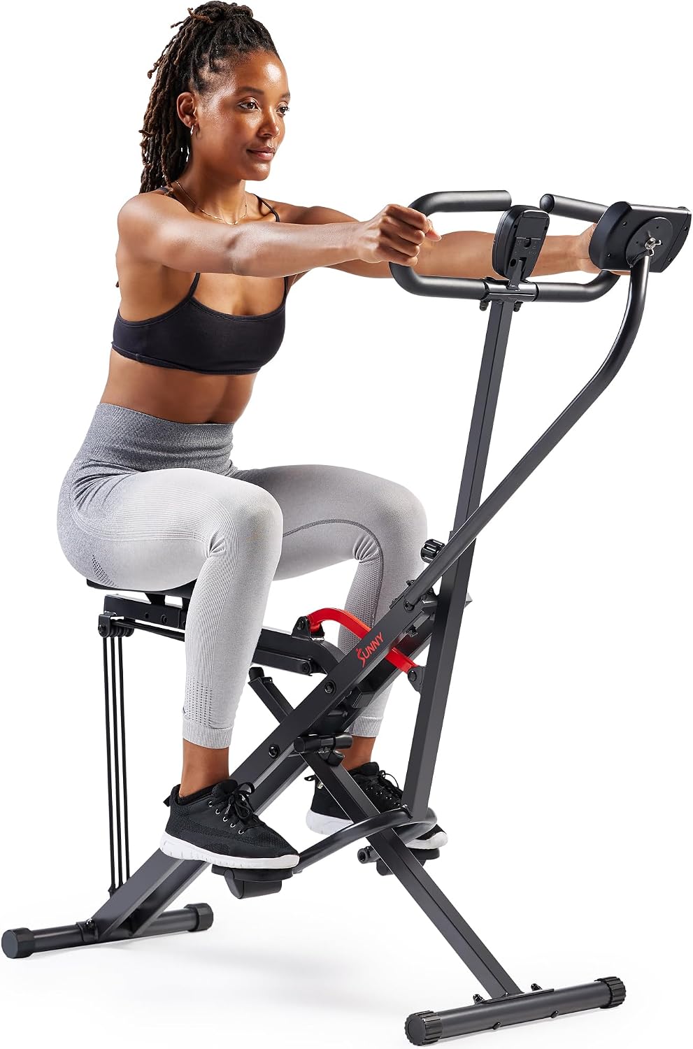 Sunny Health & Fitness Smart Upright Row-N-Ride™ Trainer, squat Assist Trainer voor bilspieroefeningen met instelbare weerstand, eenvoudige installatie en opvouwbaar, bilspieren en