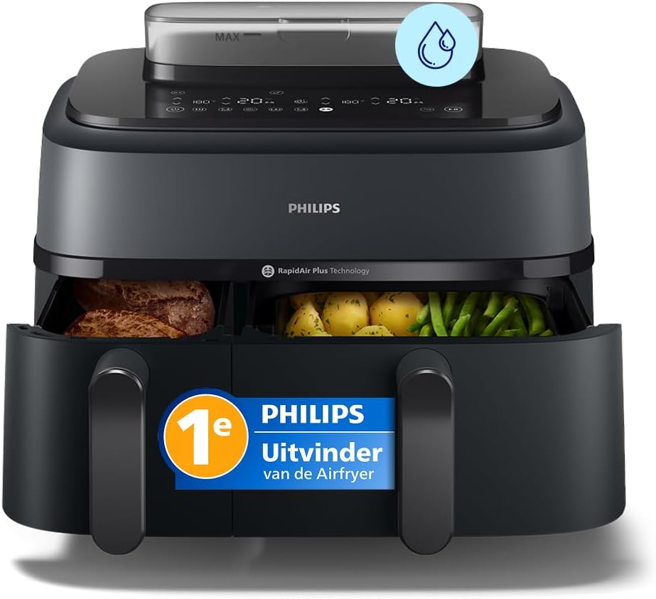 Philips Dubbele Airfryer 5000 9L - met Stoomfunctie en RapidAir Plus