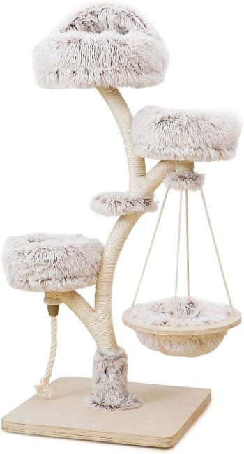 Fudajo design krabpaal takdesign 130 cm hoog, kattenkrabpaal met pluche en sisal, klimboom voor katten, kattenboom met hangmand