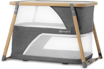 Kinderkraft 4-in-1 Reisbedje SOFI, babybedje, box, wiegje met accessoires, modern ontwerp, kleine afmetingen wanneer ingeklapt, grijs