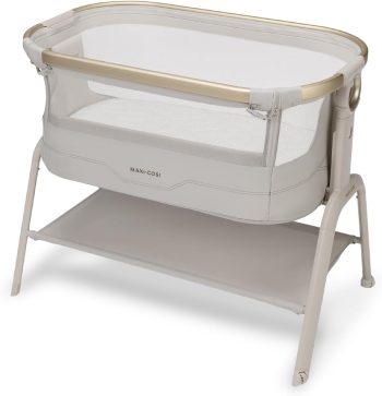 Maxi Cosi Iora² Aanschuifbedje, 0-6 maanden (9 kg), Opvouwbaar & Lichtgewicht Baby Co-sleeper, 5 cm CloudCore Matras, 5 Hoogte Niveaus, 2 Soepel Rollende Wielen, Easy Slide, Elegance Beige