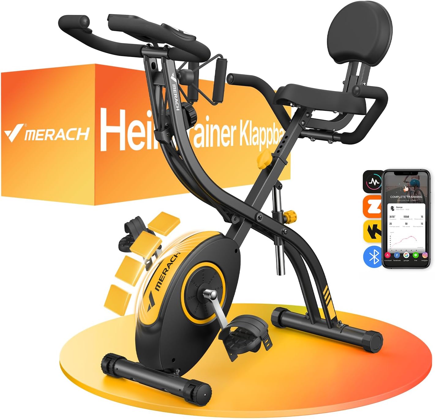 MERACH 4-in-1 Folding Exercise Bike, Magnetic, LCD & Pulse Monitor