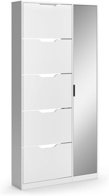 Vicco Schoenklaprek "Luca", Wit, 90 x 180.5 cm met 5 kantelbare vakken en een spiegel
