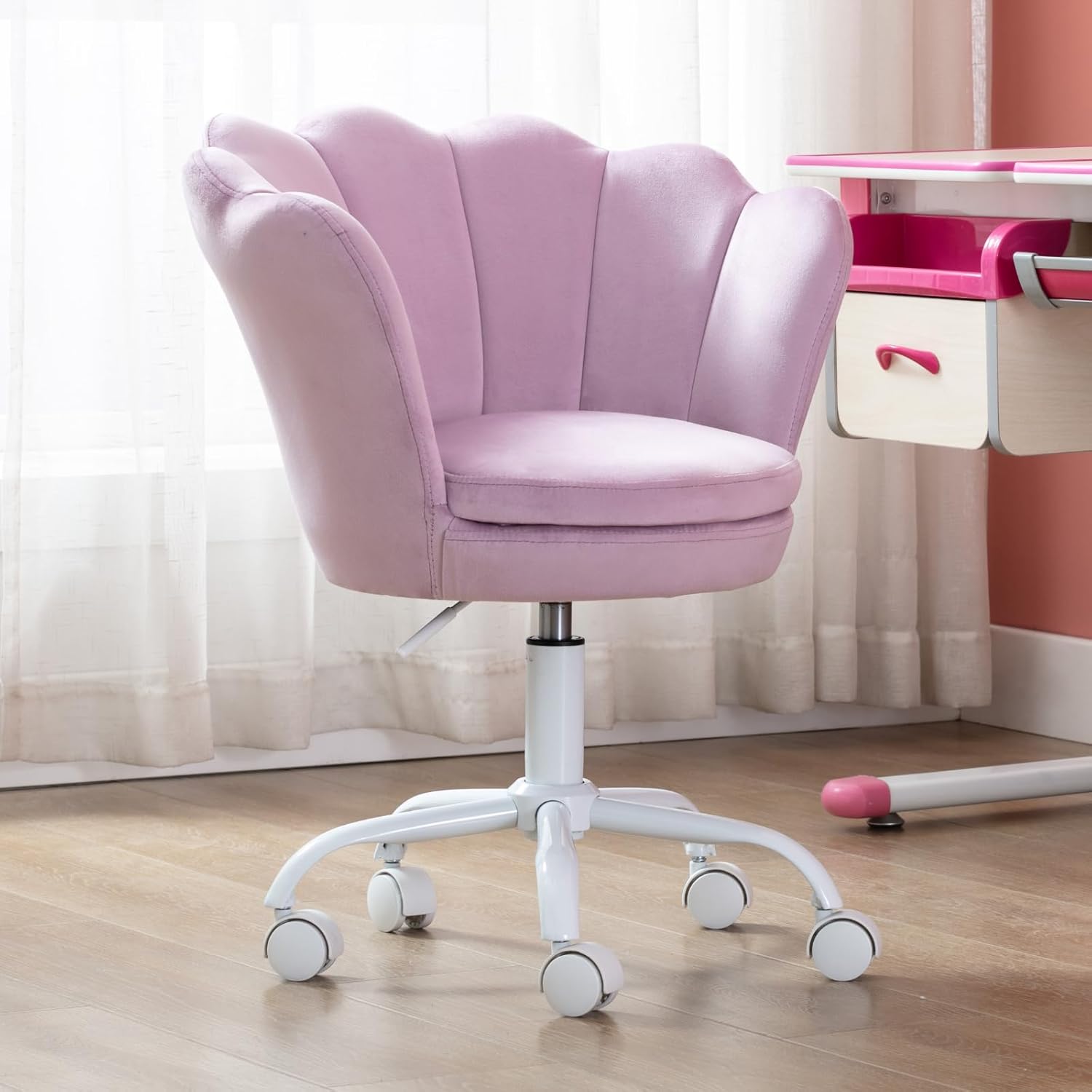 chairus Bureaustoel, in hoogte verstelbaar, draaibaar, fluweel, bloemblaadjes, comfortabel, voor meisjes en kinderen, paars