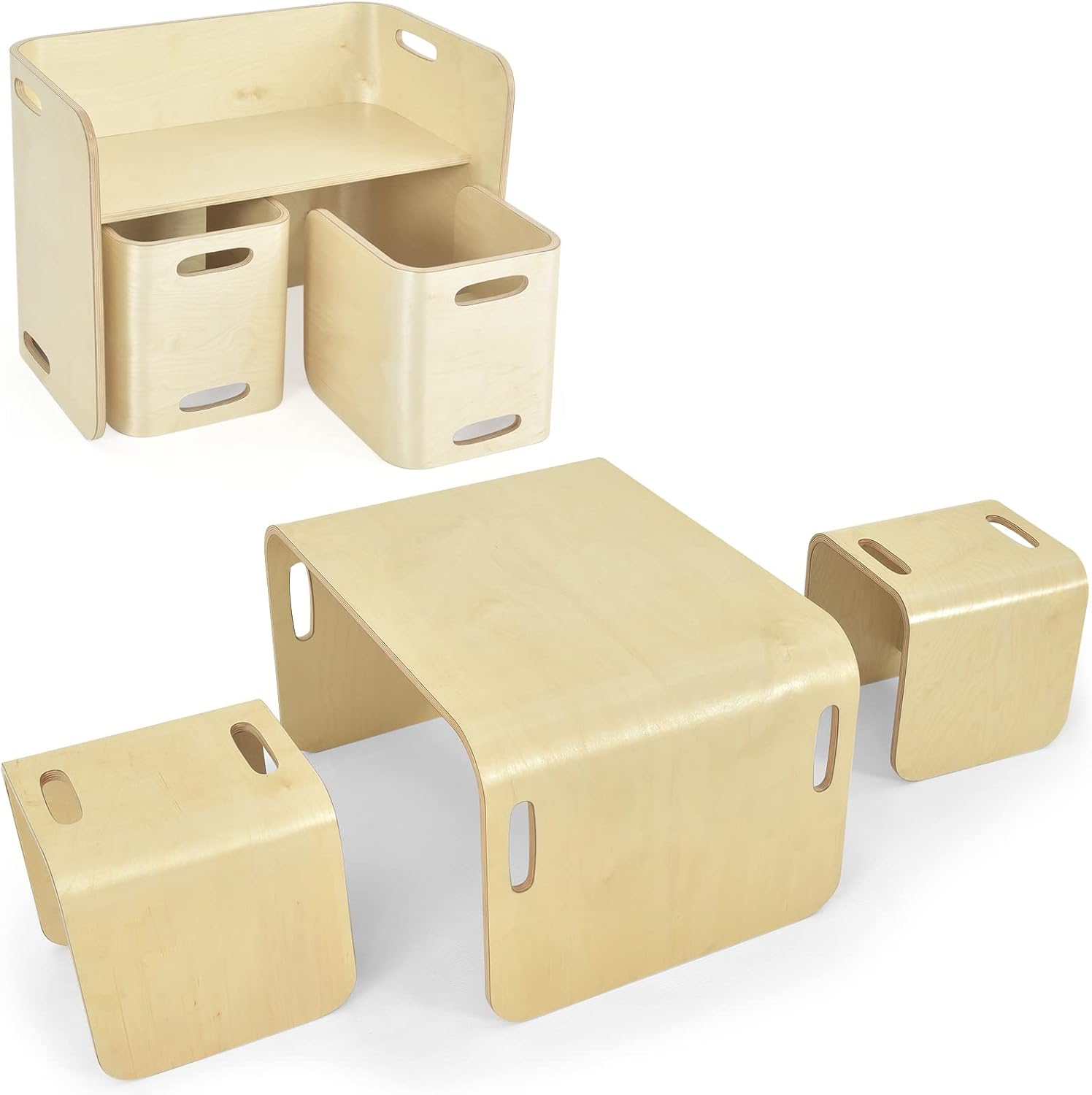 LIFEZEAL Kinderzitgroep, Multifunctionele kindertafel met 2 stoelen, kindertafel en stoel set voor kinderen vanaf 3 jaar, leertafel zitgroep voor kleuterschool, woonkamer (Natuur)