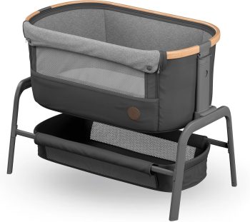 Maxi-Cosi Iora Baby Co-Sleeper & Wieg, Inklapbaar Aanschuifbedje, 0-6 maanden, max 9 kg, 4 Ligstanden & 5 Hoogtestanden, Comfortabel Matras, Grote Opbergmand, Eenvoudig Inklapbaar, Essential Graphite