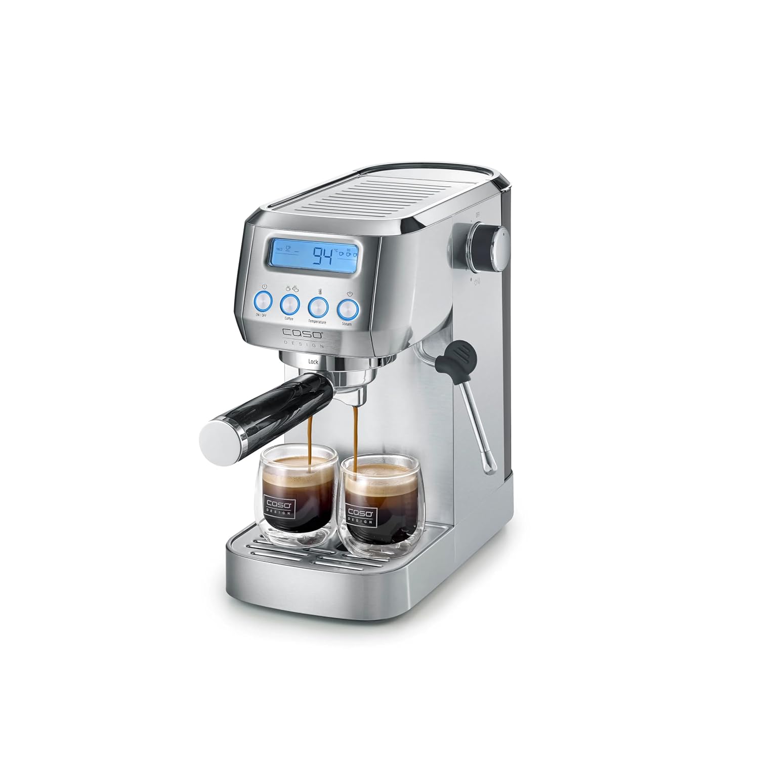 CASO EspressoGourmet Crema Zeefdragermachine, espressomachine, met melkopschuimer, espresso, cappuccino, roestvrijstalen zeefdrager van 20 bar, ULKA-pomp, koffiezetapparaat koffiepoeder, ESE-pads