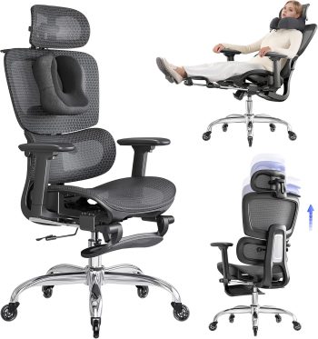 LarkLeaves Mesh Ergonomische Bureaustoel met Voetensteun Zwart L10 Pro