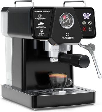 Klarstein Libeica Siebträgermaschine Met Maalmolen – 19 Bar, 1.350 W, RVS, 1,8-l-Watertank, Stoompijp, Touch-bedieningspaneel, Voor Espresso en Koffiepoeder, Afneembare Watertank