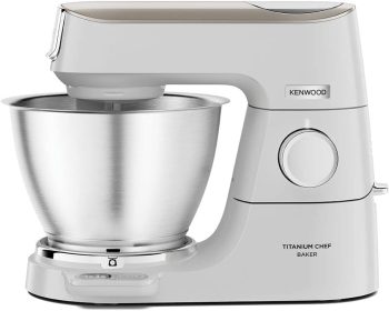 Kenwood Titanium Chef Baker KVC65.001WH, Keukenmachine met Geïntegreerde EasyWeigh Weegschaal, 5L Kom, 3-Delige Accessoire-set met K-klopper Ballongarde en Deeghaak, Spatel & Spatscherm, 1200W, Wit