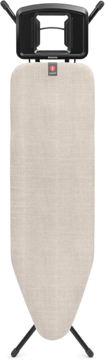 Brabantia Ironing Board B, 124x38cm - Denim Grey | 100% Fairtrade Cotton | 8mm Foam Layer | Stable & Anti-Wobble Frame | Foldable with Adjustable Height & Solid Steam Iron Rest