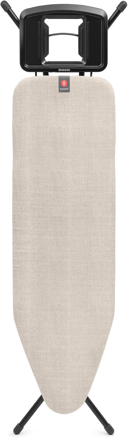 Brabantia Ironing Board B, 124x38cm - Denim Grey | 100% Fairtrade Cotton | 8mm Foam Layer | Stable & Anti-Wobble Frame | Foldable with Adjustable Height & Solid Steam Iron Rest
