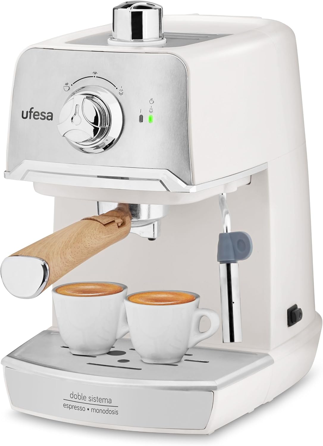 Ufesa CE7238 Cream Koffiemachine, 850W, Instelbare Melkschuim systeem, 20 bars, 2 Koffiespecialiteiten: gemalen koffie of koffie pads, Inhoud 1.2l, Kopverwarmer