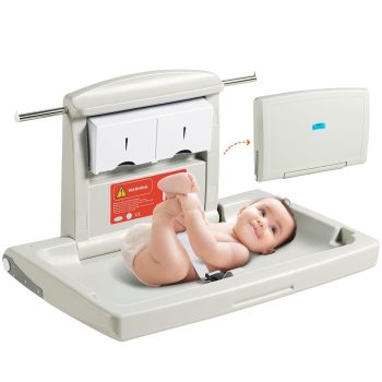 VEVOR Wandgemonteerde babycommode, horizontale opvouwbare luierwisseltafel met veiligheidsriemen en ophangstangen, gebruik in commerciƫle badkamers, kinderdagverblijven voor pasgeborenen en baby's