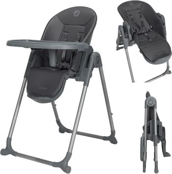 Maxi-Cosi Ava2 Baby Kinderstoel, 0-3 jaar (tot 15 kg), Compacte & Opvouwbare Kinderstoel, Lichtgewicht (9,45 kg), 5 Lig- & 6 Hoogteposities, Verwijderbare Tray, 2 Wielen, Elegance Graphite
