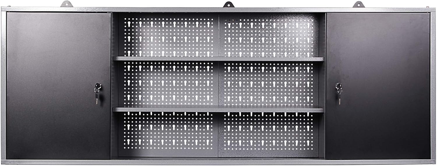Ondis24 Gereedschapskast metaal, werkplaatskast 160x16x60 (H) cm, 2 afsluitbare deuren, hangkast met planken (antraciet)