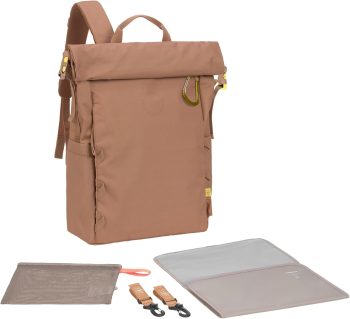 LÄSSIG Luierrugzak voor baby's, luiertas, rugzak met aankleedonderlegger, kinderwagenbevestiging, flessenhouder, geproduceerd/GRE outdoor rolltop rugzak almond