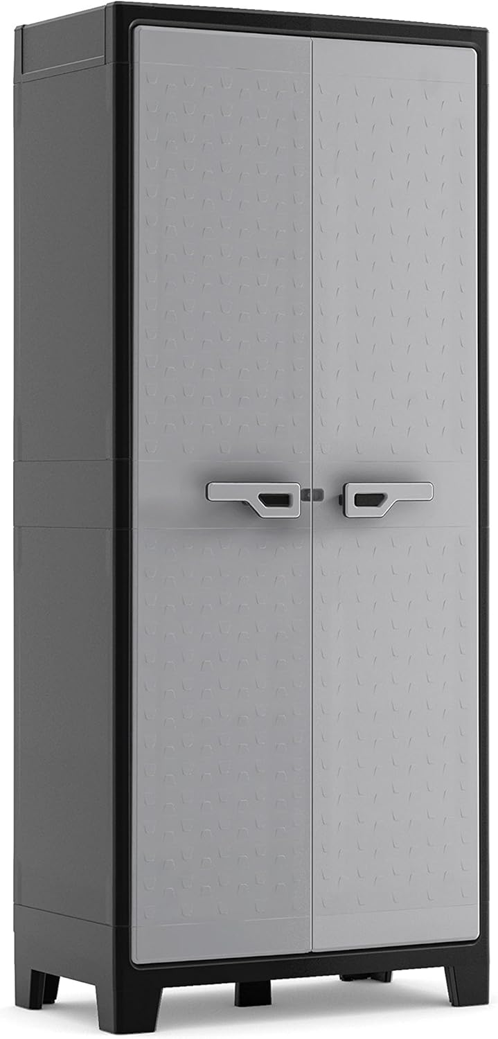 Keter Titan kunststof kast, hoog, zwart/grijs, 80 x 44 x 182 cm, incl. 4 planken met elk 30 kg draagkracht, voor binnen en buiten, UV- en waterbestendig