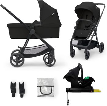 Kinderkraft NEWLY Kinderwagen 4 in 1 tot 22 kg, Autostoel MINK PRO I-Size 40-75 cm, Met Base, Lichtgewicht Combikinderwagen, Set, Reissysteem, Voetenzak, Adapters, Waterdichte UPF50+ zonnekap, Black