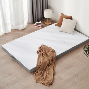Z-hom Vouwmatras, 90 x 195 x 10 cm, zachte overtrek, Oeko-Tex, logeerbed, vloermatras, spons met hoge dichtheid, hardheid H3, wit + grijs