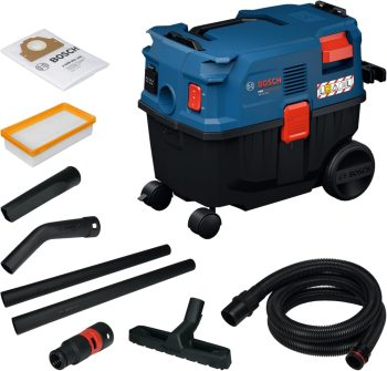 Bosch PRO alleszuiger met snoer GAS12-25LS (kunststof verlengbuizen, platte plooifilter, 3,5 m zuigslang, gebogen zuigmond, vloerzuigmond, spleetzuigmond, vlieszak, universele adapter)