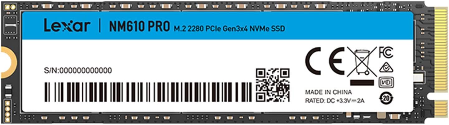 Lexar NM610PRO 500GB SSD, M.2 2280 PCIe Gen3x4 NVMe 1.4 interne SSD, tot 3300 MB/s lezen, 1700 MB/s schrijven, 3D NAND Flash interne SSD-schijven voor notebook, desktop, pc