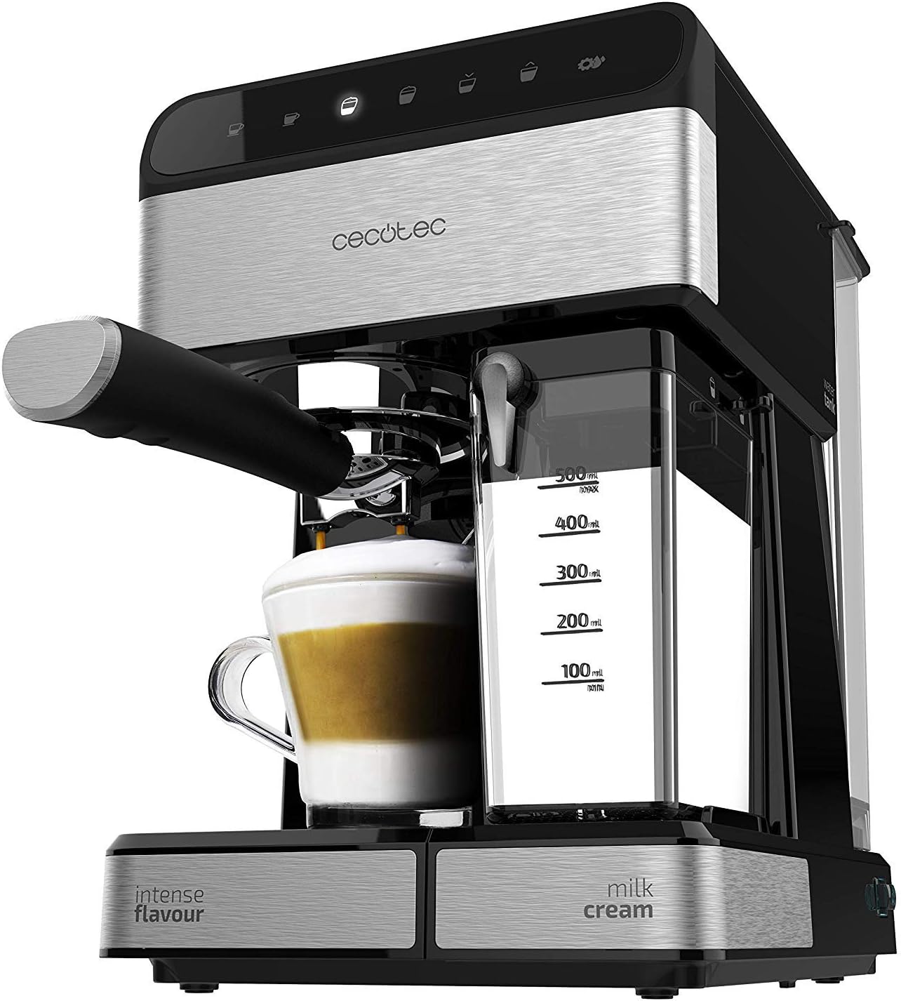 Cecotec Power Instant-CCino Touch Series Nera semi-automatisch koffiezetapparaat, melktank, aanraakbedieningspaneel, 20 bar druk, thermoblock, 1350 W, 1,4 liter, roestvrij staal, zwart