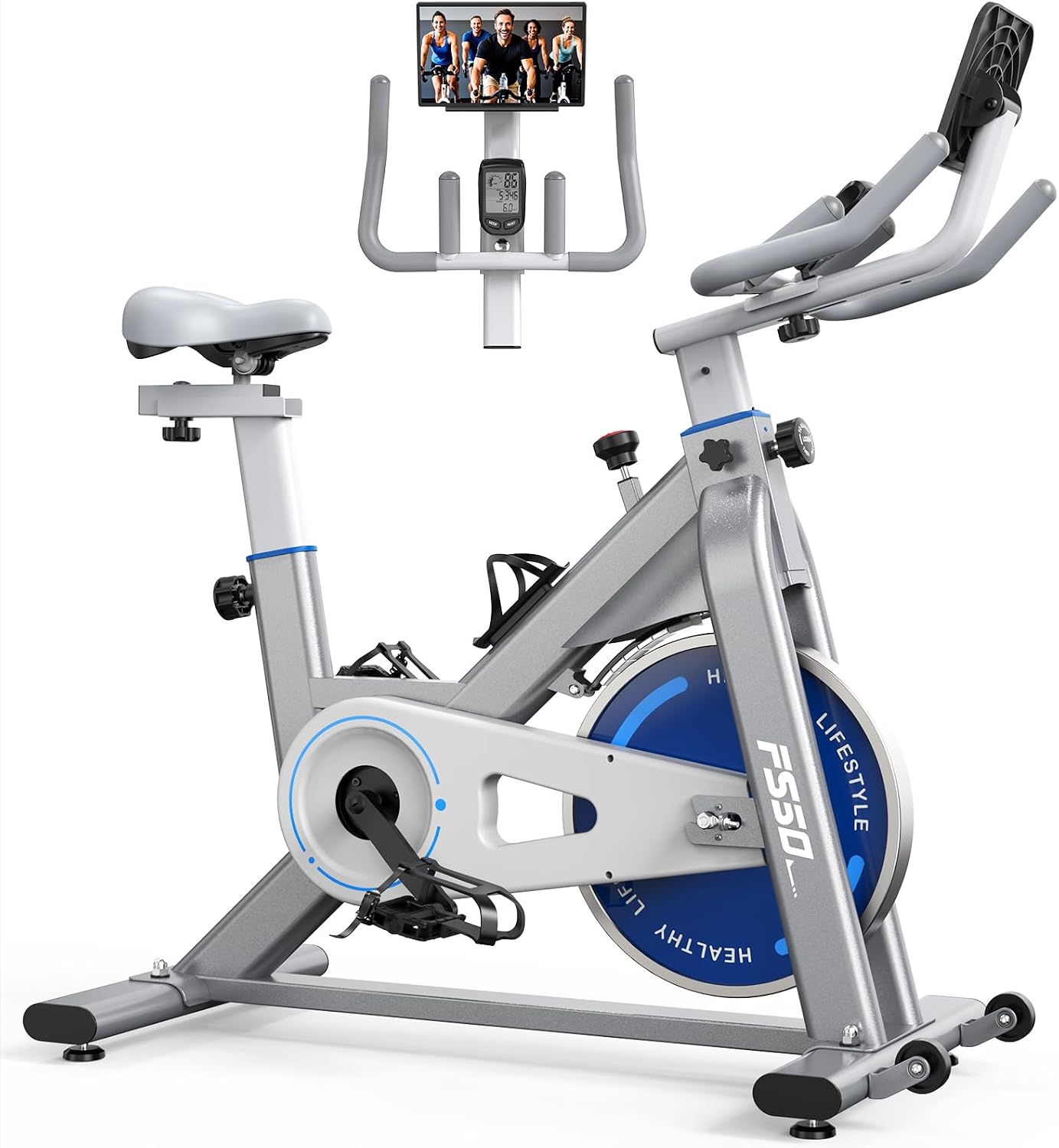 Hometrainer fiets ergometer met Bluetooth: hometrainer fiets met magnetische weerstand - indoor fitnessbikes met lcd-display 160KG belastbaar
