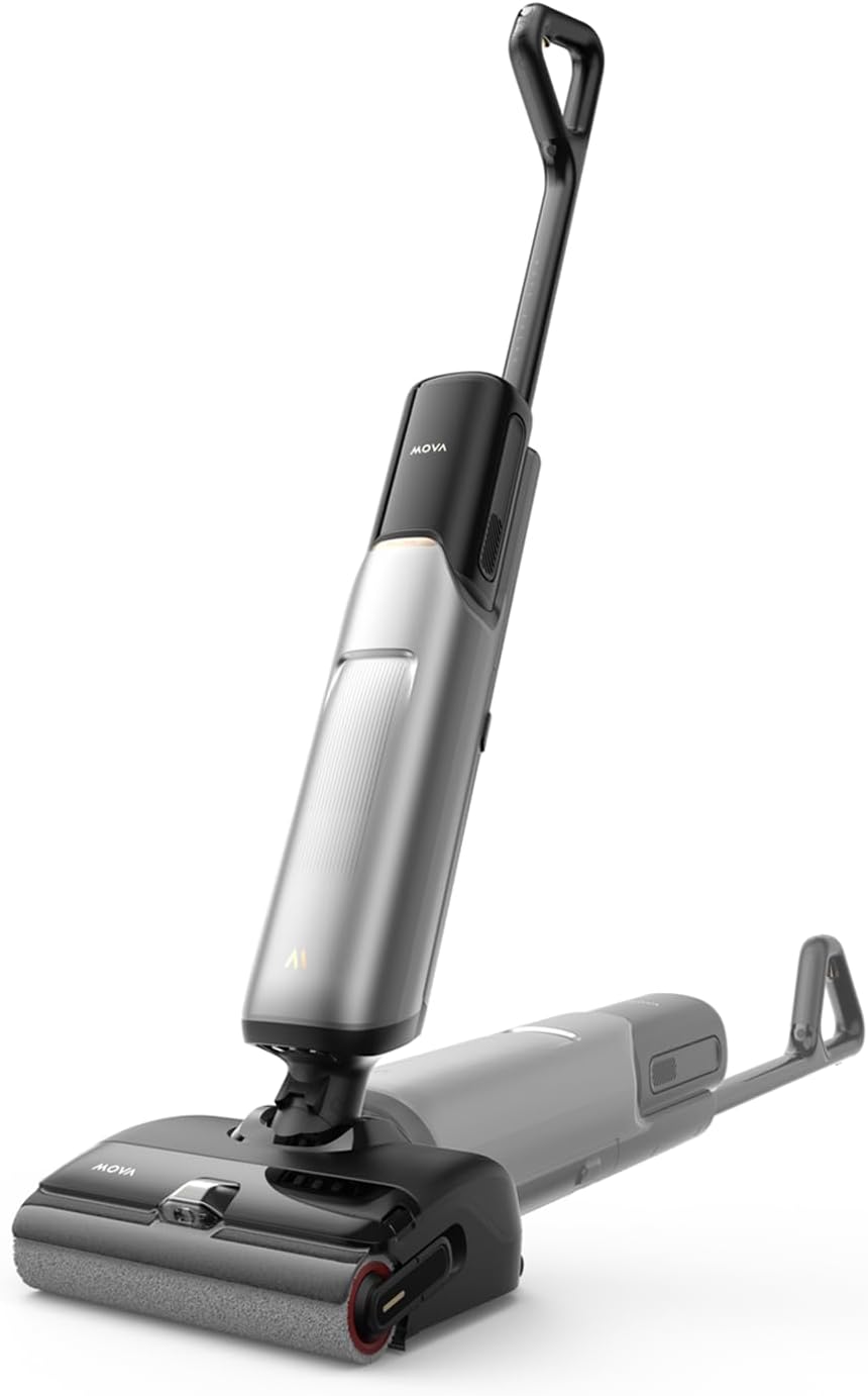 Mova X4 Pro nat-droogzuiger, dweilen met heet water, klitvrij, 100 °C zelfreinigend, zuigkracht van 20000Pa, induwbaar station, LED-borstelkop met twee randen, slimme zuigkrachtregeling