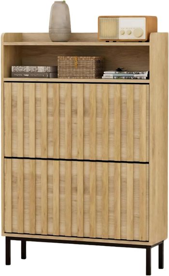 UEV Schoenenkast met 2 kleppen, smal, schoenkipper 80x24x117cm (Natuur)
