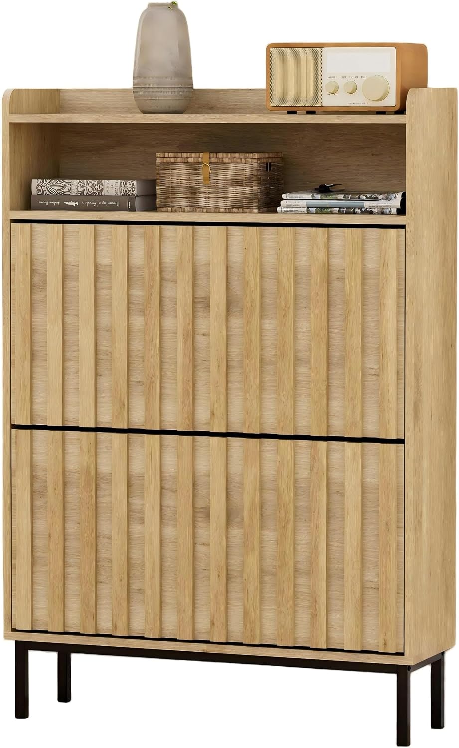 UEV Schoenenkast met 2 kleppen, smal, schoenkipper 80x24x117cm (Natuur)