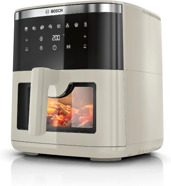 Bosch Air Fryer Serie 6, MAF671C0, XXL-capaciteit van 7.2 L, 7 Voorgeprogrammeerde instellingen, Verlicht Kijkvenster, Tot 65% Sneller Koken, Satijn Beige