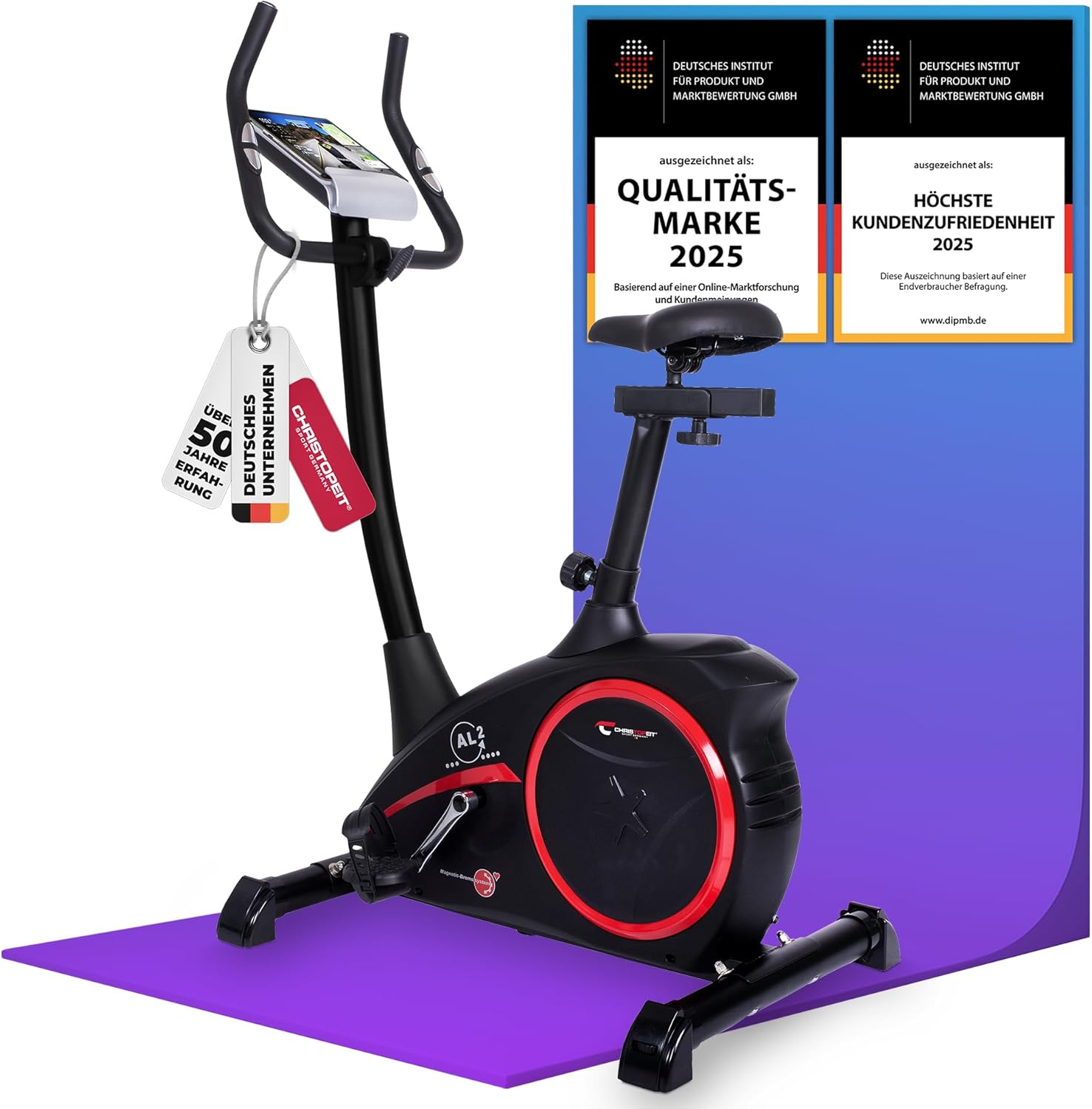 Christopeit Sport AL 2 Black Edition Hometrainer voor de fiets, 24 standen, 9 kg, magnetisch remsysteem, lcd-display, tot 150 kg