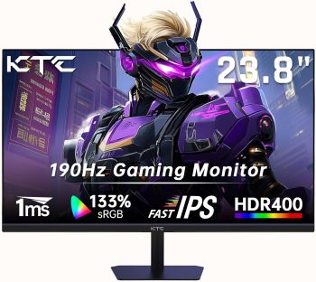 KTC 24 Inch Gaming Monitor, FHD 1080P@180Hz (OC 190Hz) met Fast IPS-paneel, 1ms Reactietijd, FreeSync/G-Sync, HDR400, 133% sRGB, HDMI 2.0 / DP 1.4, Hardware Anti-Blauwlichtfilter, VESA 100×100mm