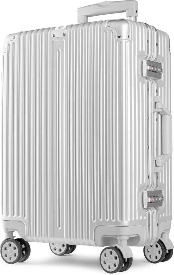 Posh Koffer – Hardshell van polycarbonaat met aluminium frame – Aluminium reiskoffer: handbagage, middelgroot, groot – Trolleys met dubbele TSA-sloten en 3 beschermhoezen, zilver 2, Handgepäck M