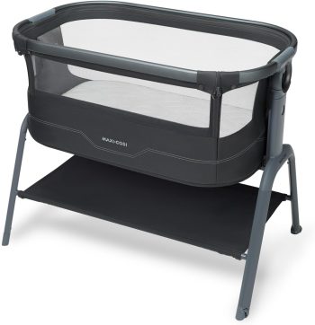 Maxi Cosi Iora² Aanschuifbedje, 0-6 maanden (9 kg), Opvouwbaar & Lichtgewicht Baby Co-sleeper, 5 cm CloudCore Matras, 5 Hoogte Niveaus, 2 Soepel Rollende Wielen, Easy Slide, Elegance Graphite