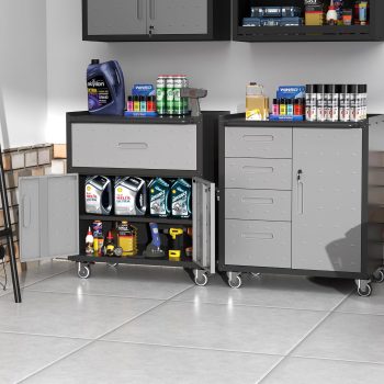 Shye Metalen gereedschapskast, stabiel, met wielen, 75 × 42 × 88 cm, voor garage, kantoor, huishouden, zwart + grijs